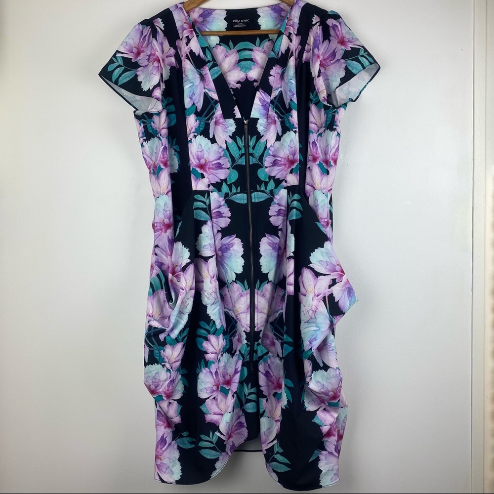 City Chic Floral Zippered Dress